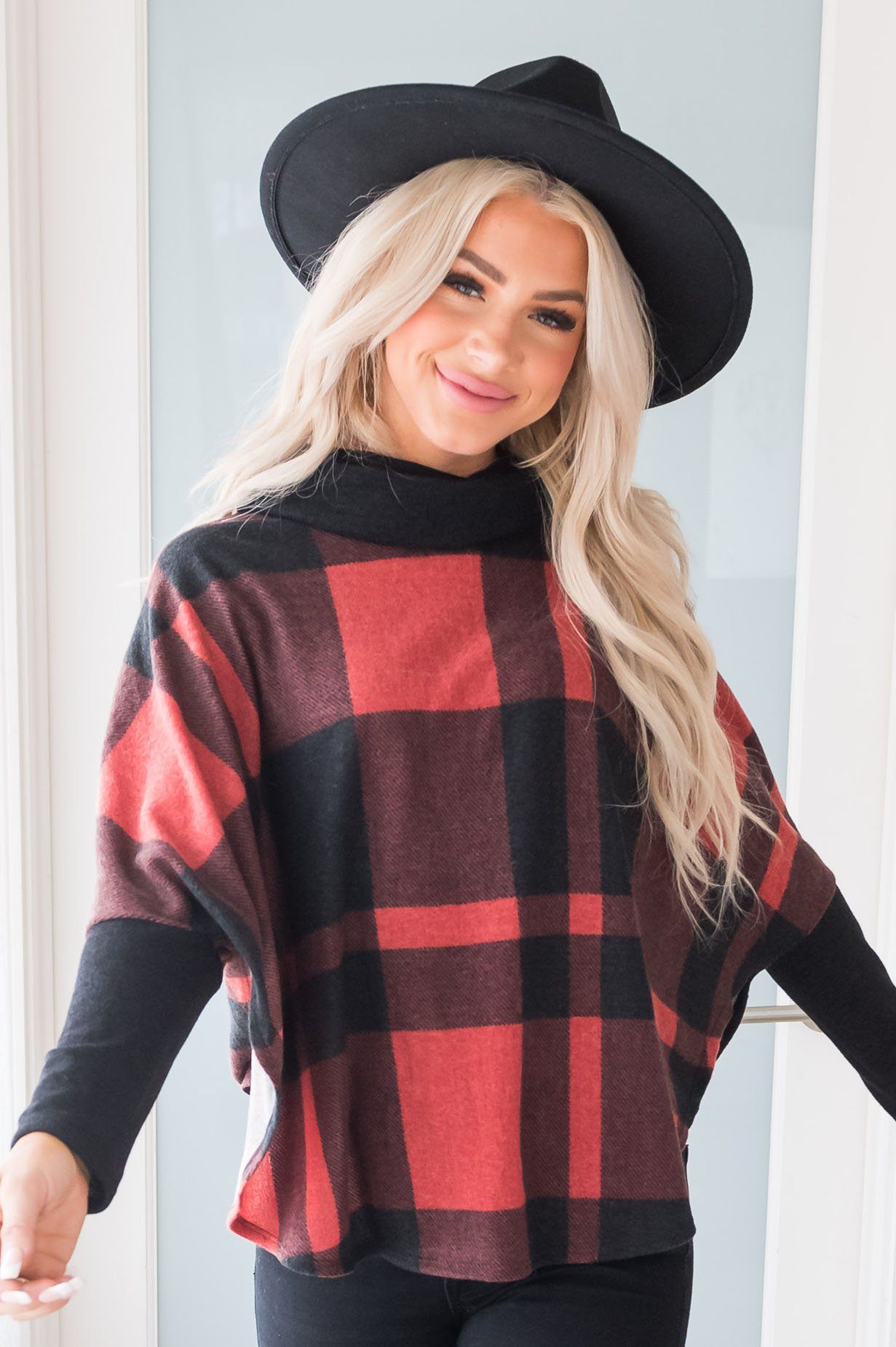 Cozy Up Modest Poncho Sweater Tops vendor-unknown 