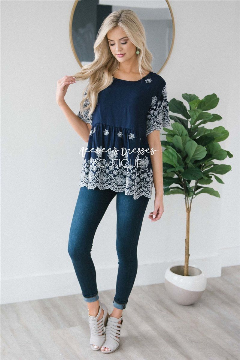 Embroidered Floral Detail Babydoll Top Tops vendor-unknown 