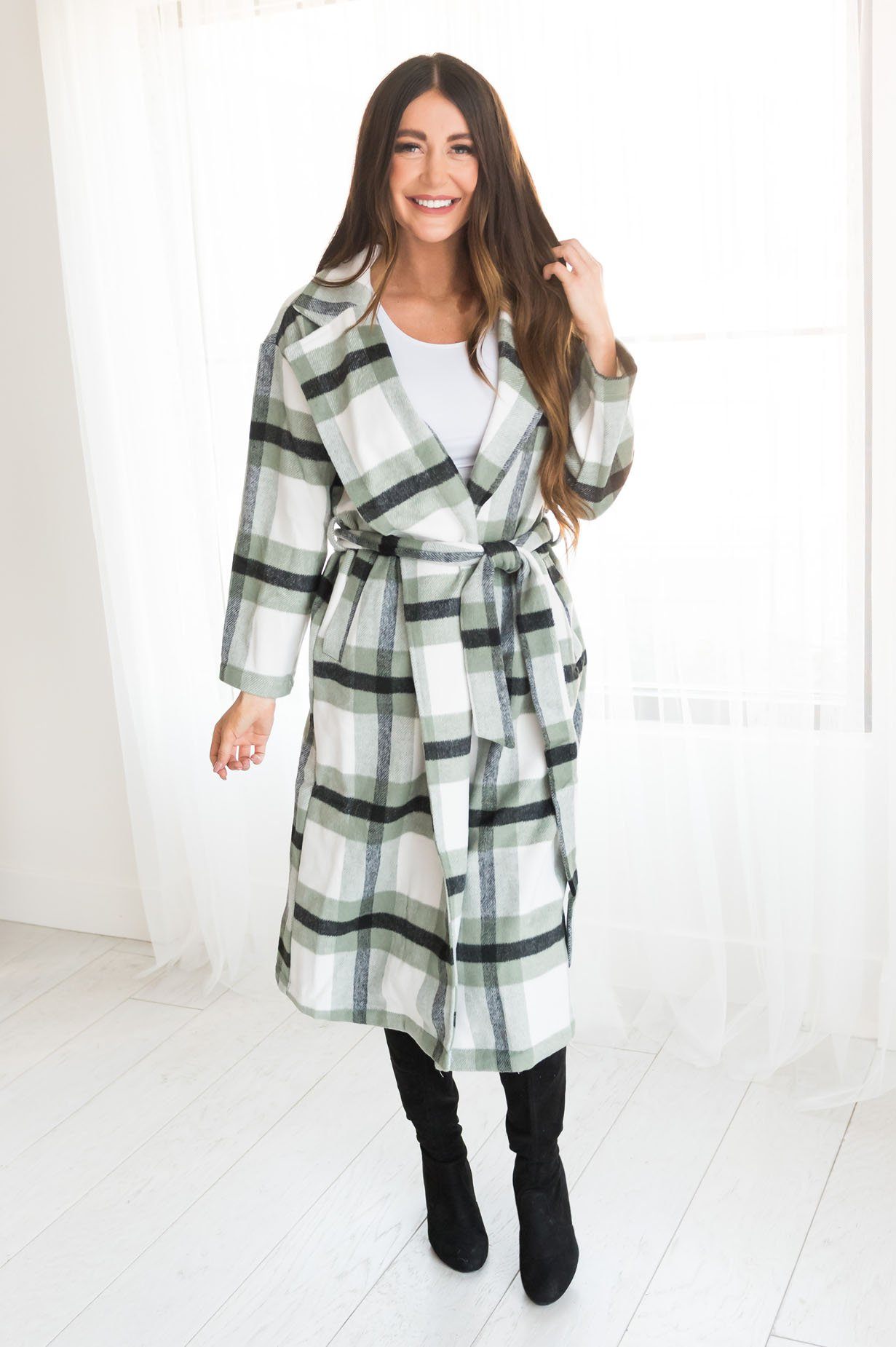 Pretty In Plaid Modest Coat Tops vendor-unknown 