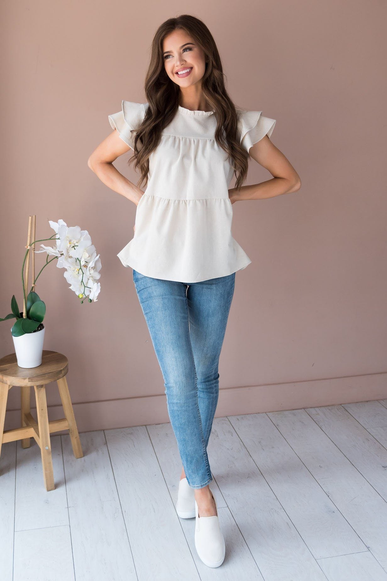 He Has Risen Modest Peplum Blouse Tops vendor-unknown 