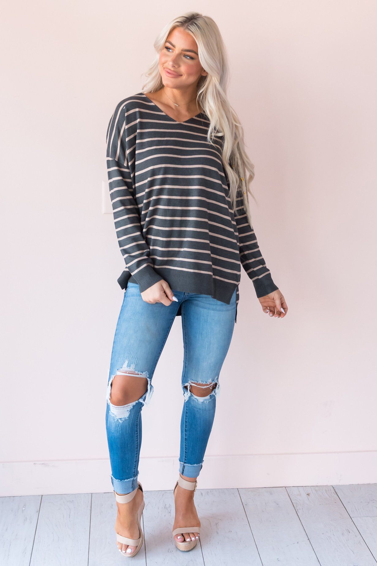 Drawn To You Modest Sweater Tops vendor-unknown 