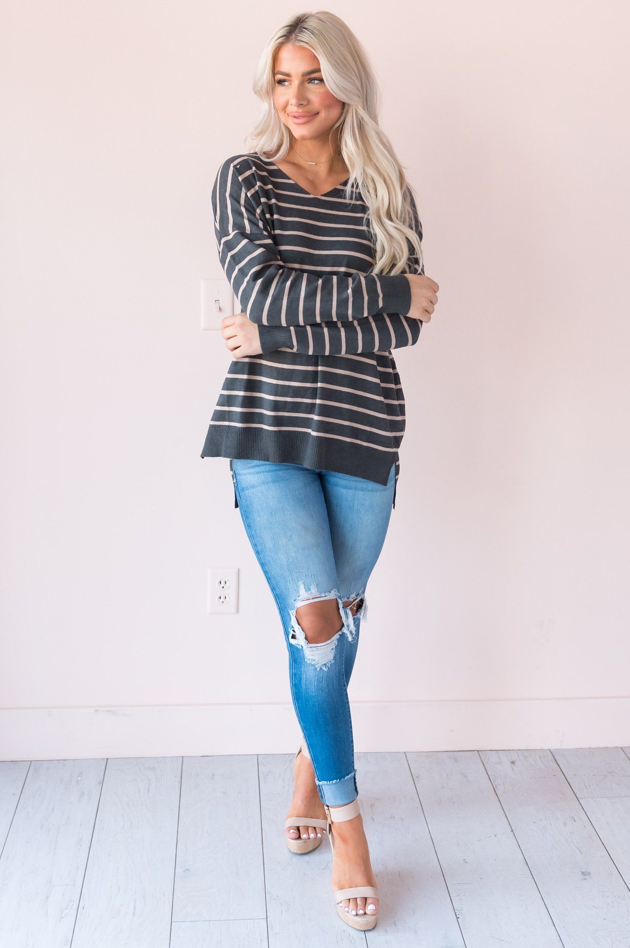 Drawn To You Modest Sweater Tops vendor-unknown 