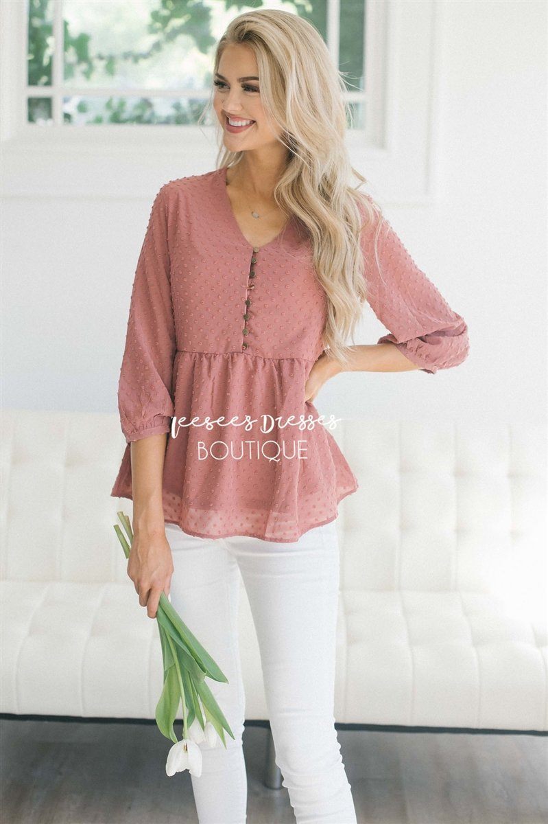 Polka Dot Embroidered Baby Doll Top Tops vendor-unknown Dusty Coral S 