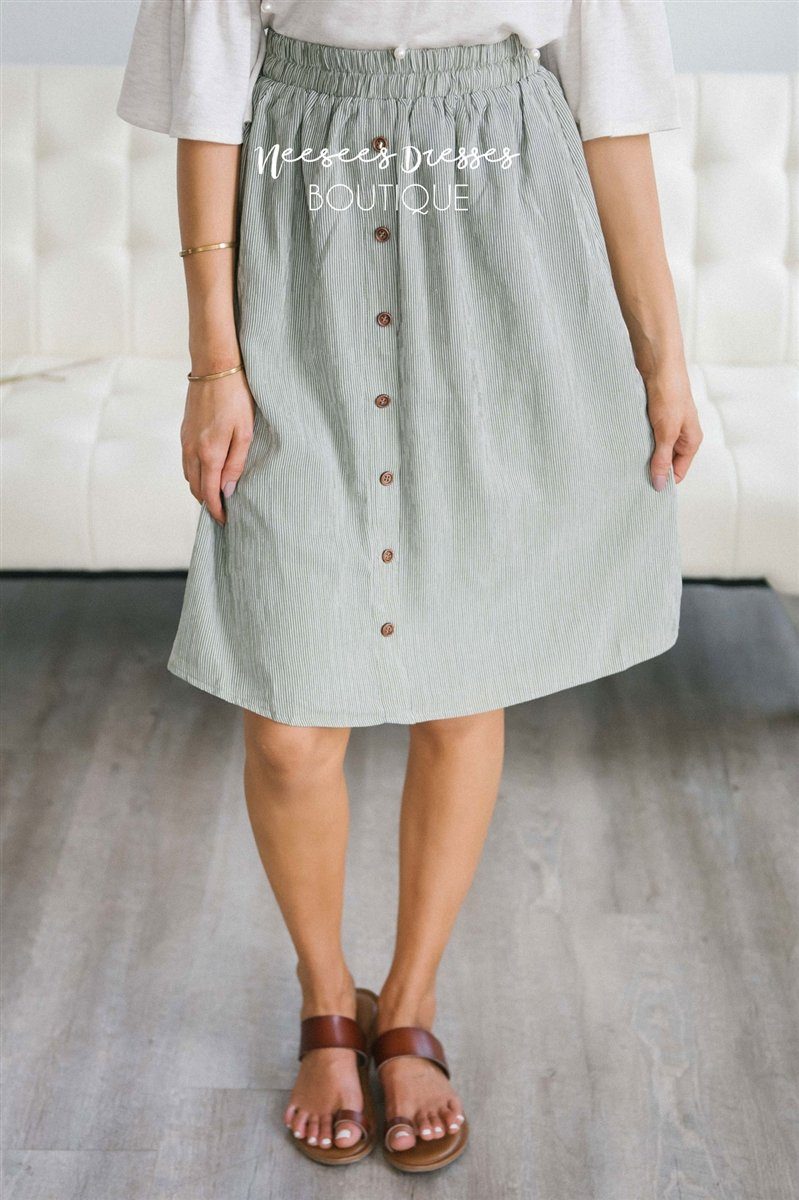 Sage Pinstripe Button Detail Skirt Skirts vendor-unknown 