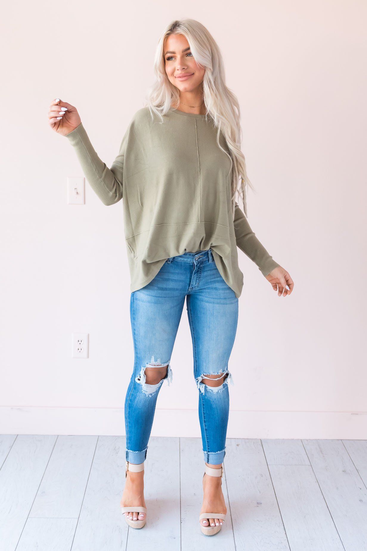 Crazy About You Modest Sweater Tops vendor-unknown 