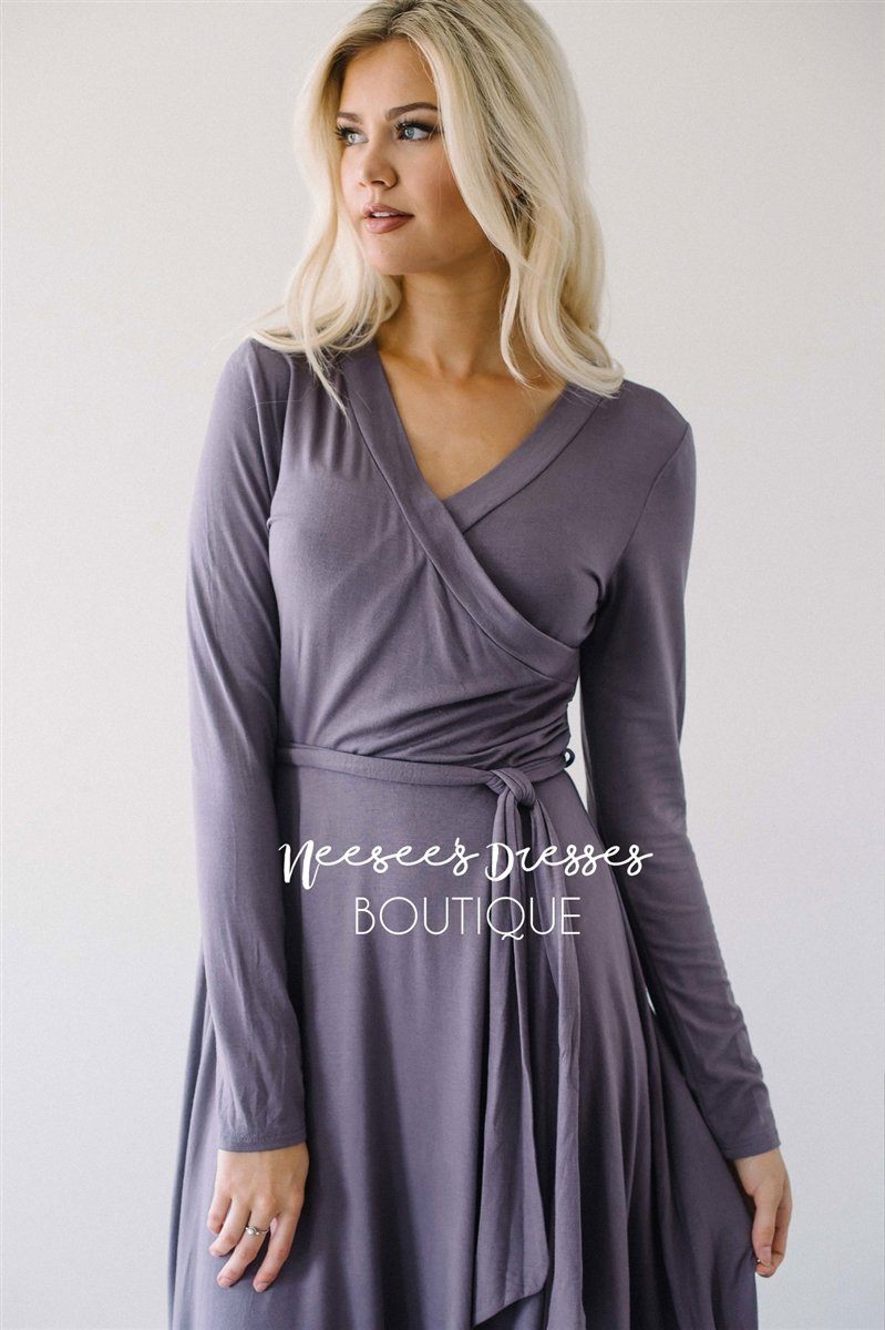 Dusty Lilac Wrap Dress Modest Dresses vendor-unknown 