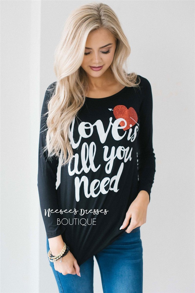 All You Need Is Love Top Tops vendor-unknown Black S 