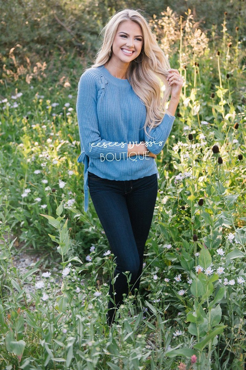 Lace Up Knit Sweater Tops vendor-unknown 