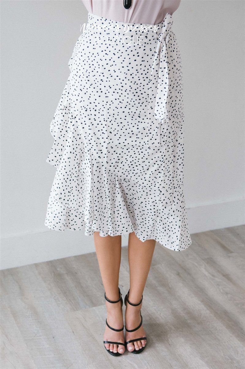 White & Black Polka Dot Wrap Skirt Skirts vendor-unknown 