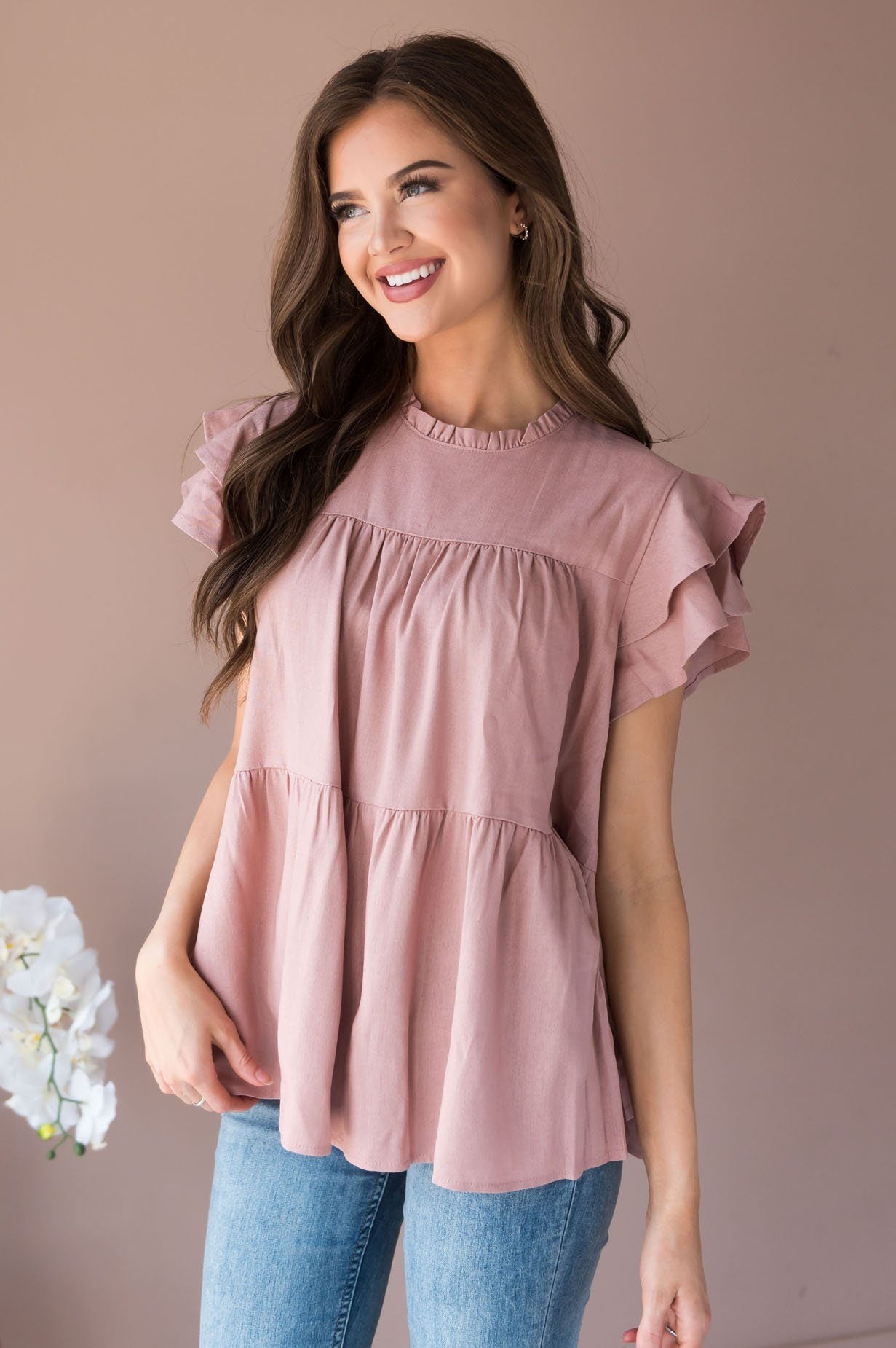 He Has Risen Modest Peplum Blouse Tops vendor-unknown 