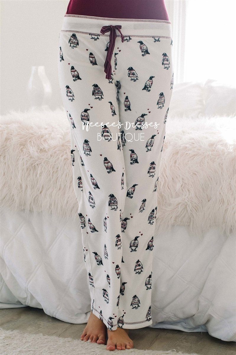 Cute Penguin Pajama Pants New Year SALE vendor-unknown Burgundy S 