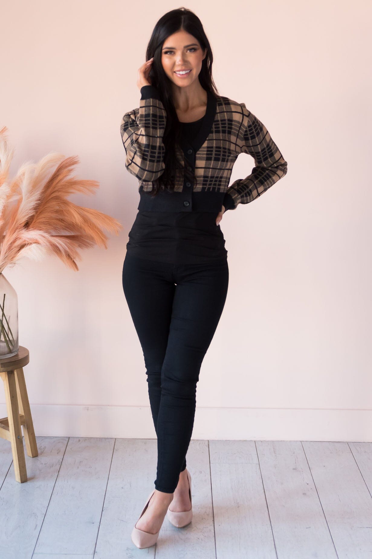 Fashionably Plaid Modest Cropped Cardigan Modest Dresses vendor-unknown 