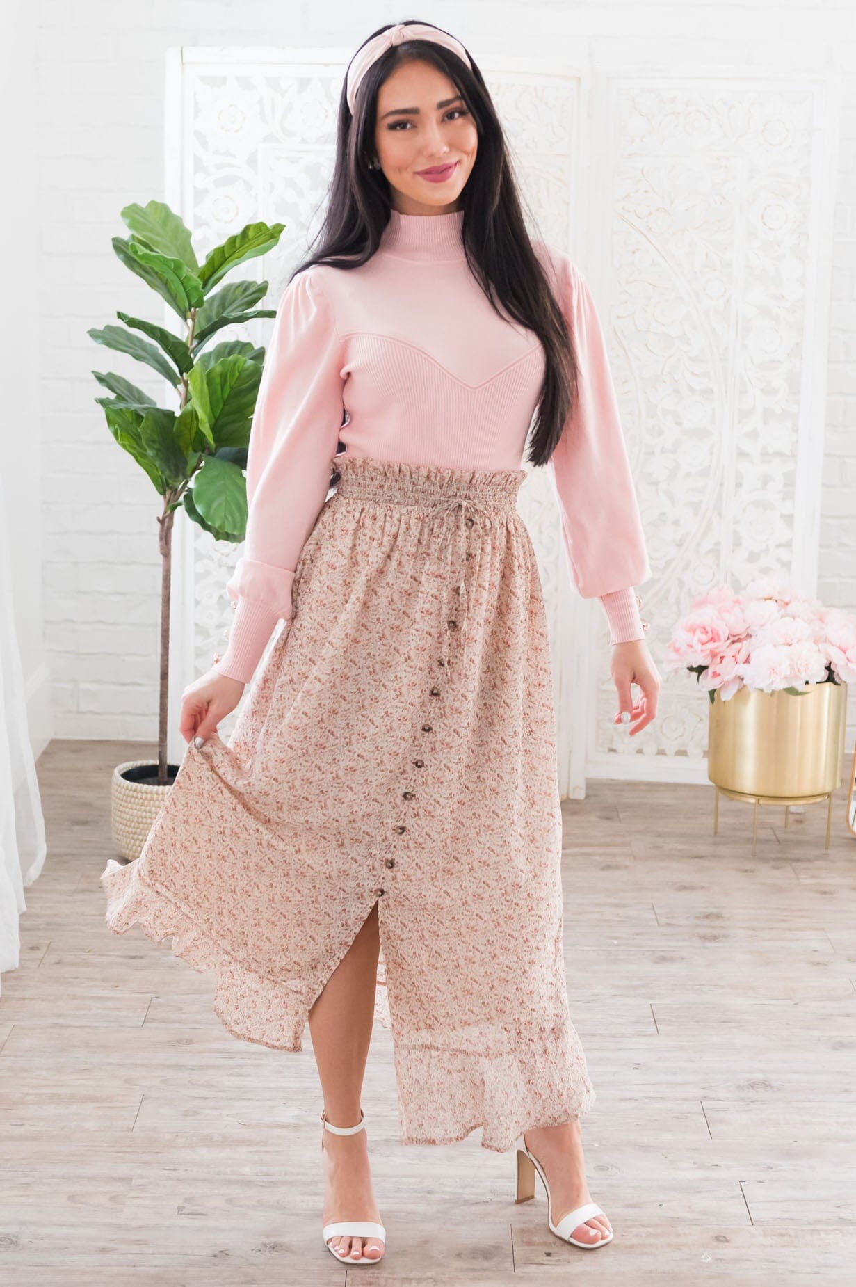 Spring Blooms Modest Button Skirt Modest Dresses vendor-unknown 