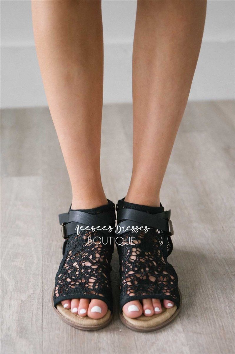 The Aleska Lace Cut Out Sandal Accessories & Shoes vendor-unknown Black 6 