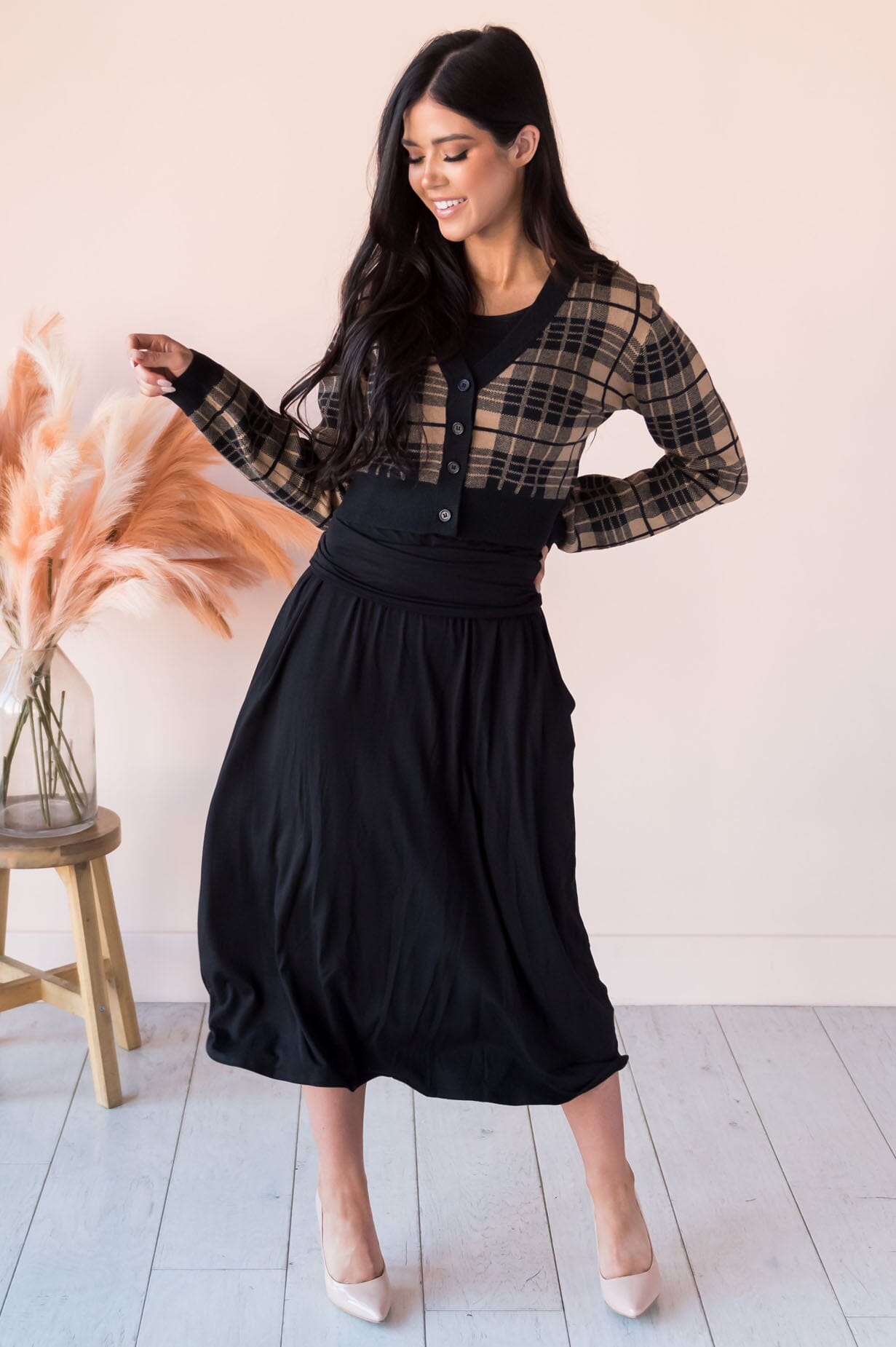 Fashionably Plaid Modest Cropped Cardigan Modest Dresses vendor-unknown 