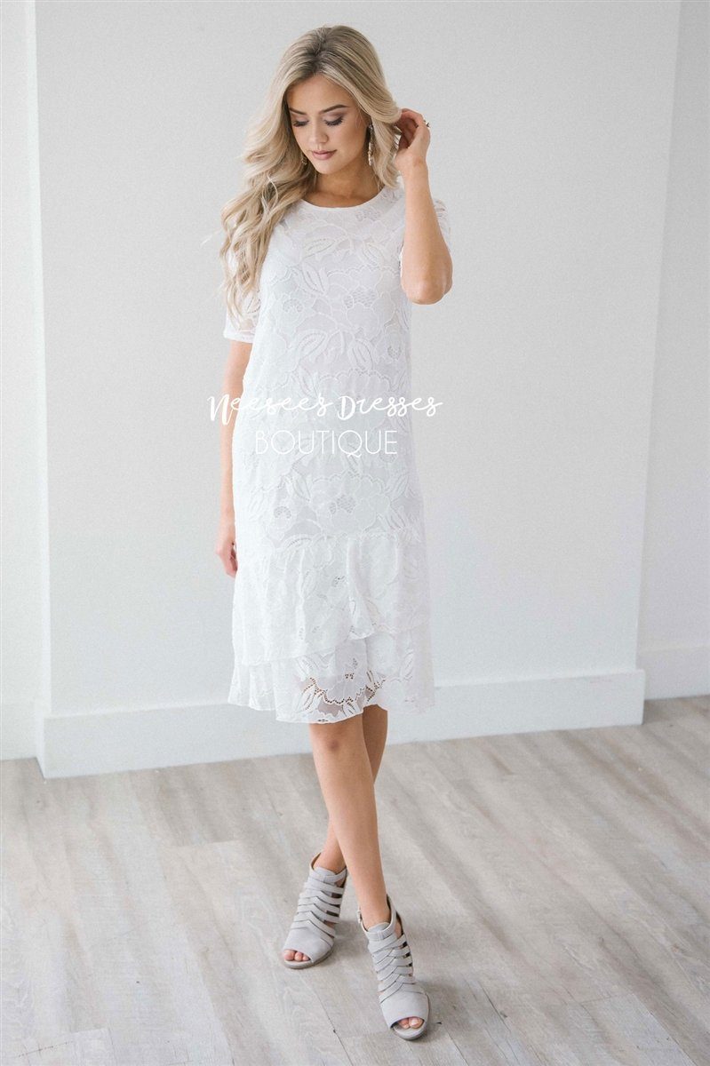 Summer Bride Tiered Ruffle Dress Modest Dresses vendor-unknown S White 