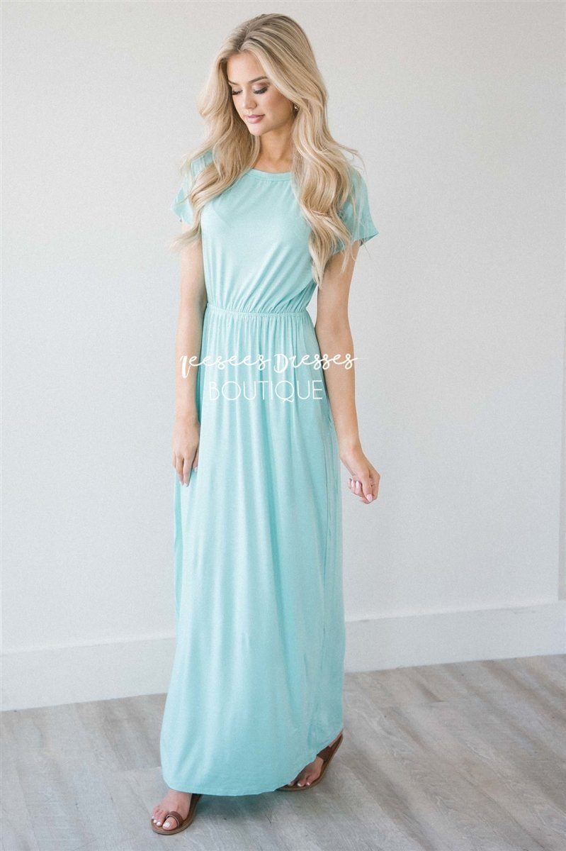 The Harlyn Short Sleeve Maxi Modest Dresses vendor-unknown S Mint 