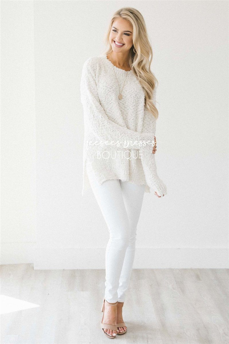 Cozy Fall Popcorn Pullover Round Neck Sweater Tops vendor-unknown Ivory S 