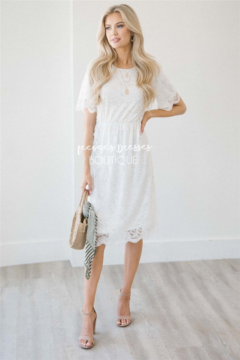 Ivory Scallop Lace Dress Modest Dresses vendor-unknown Ivory S 