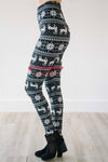 Reindeer & Snowflakes Christmas Leggings Accessories & Shoes vendor-unknown Black & Gray One Size