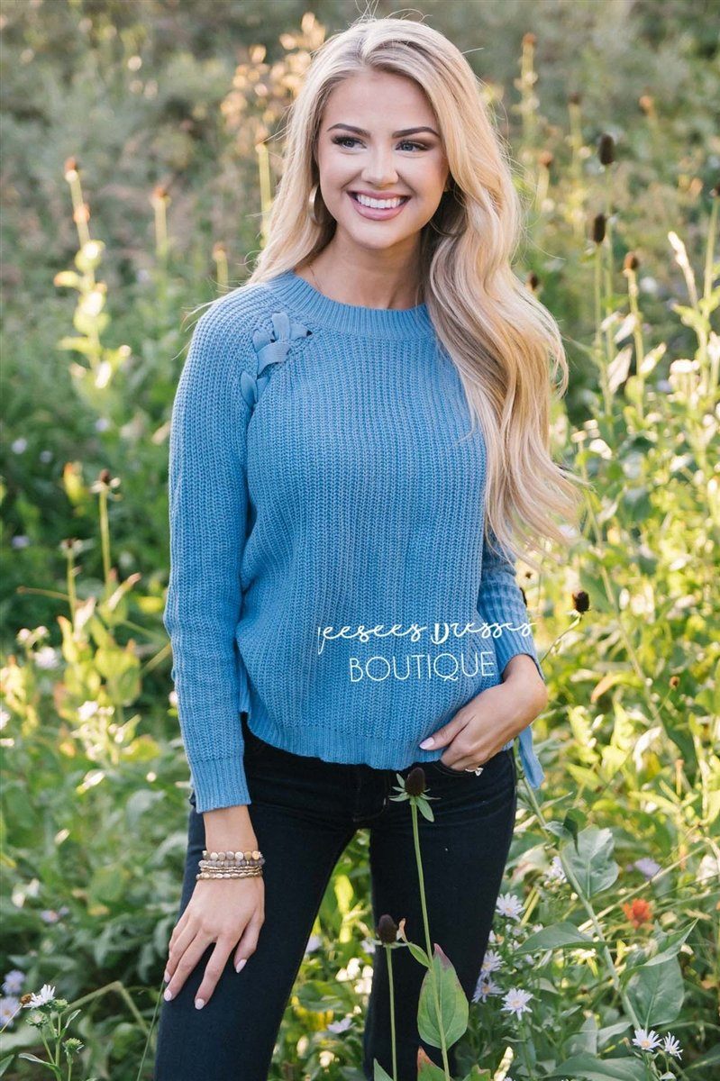 Lace Up Knit Sweater Tops vendor-unknown 