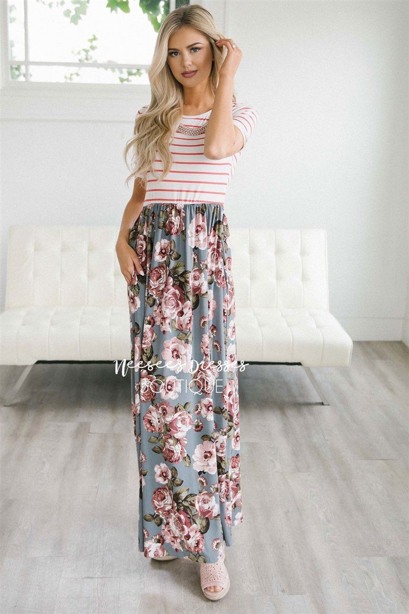 The Sasha Modest Dresses vendor-unknown Gray Floral S 