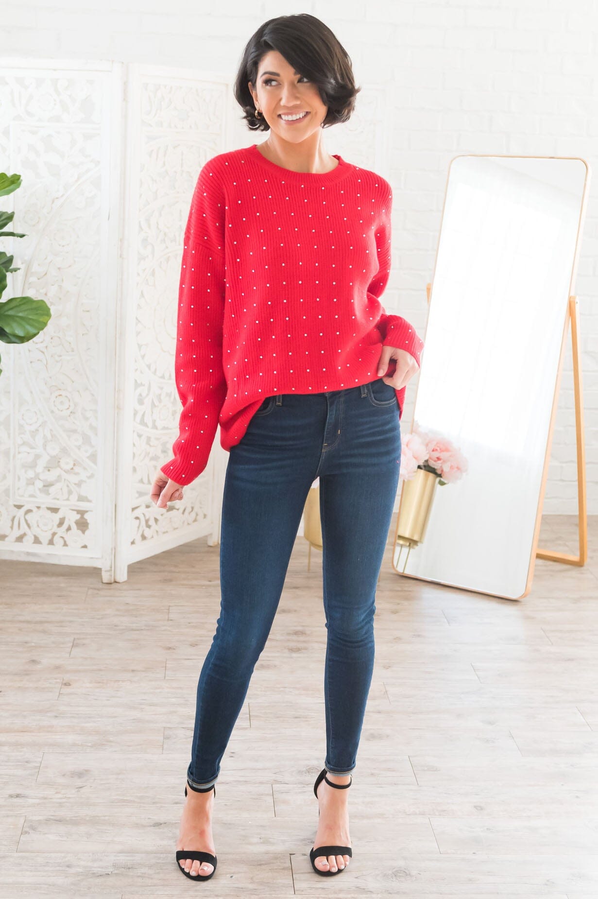 Here For The Bling Modest Rhinestone Sweater Modest Dresses vendor-unknown 