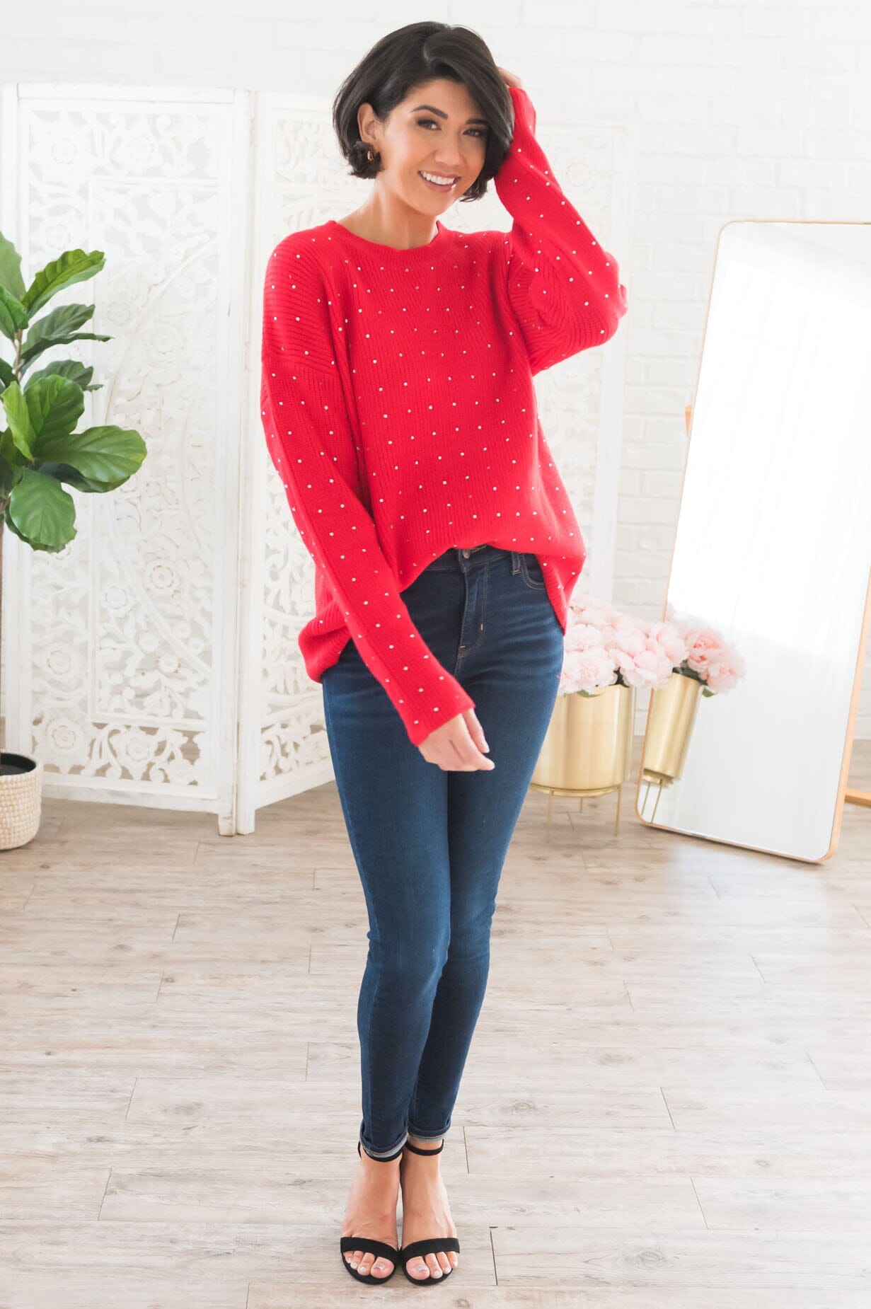 Here For The Bling Modest Rhinestone Sweater Modest Dresses vendor-unknown 