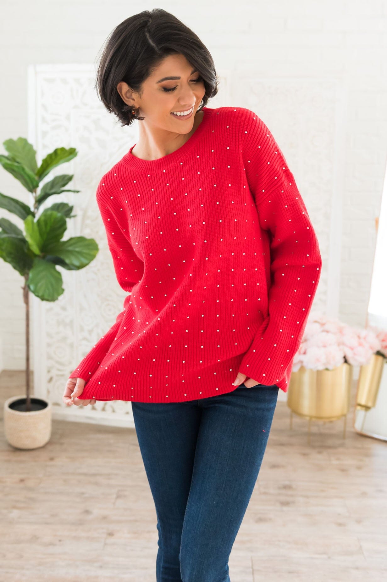 Here For The Bling Modest Rhinestone Sweater Modest Dresses vendor-unknown 