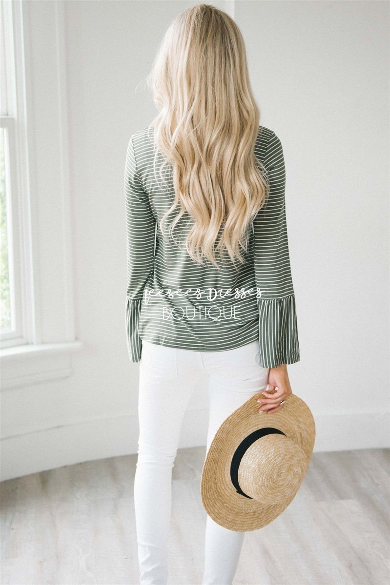 Striped Long Bell Sleeve Top Tops vendor-unknown 