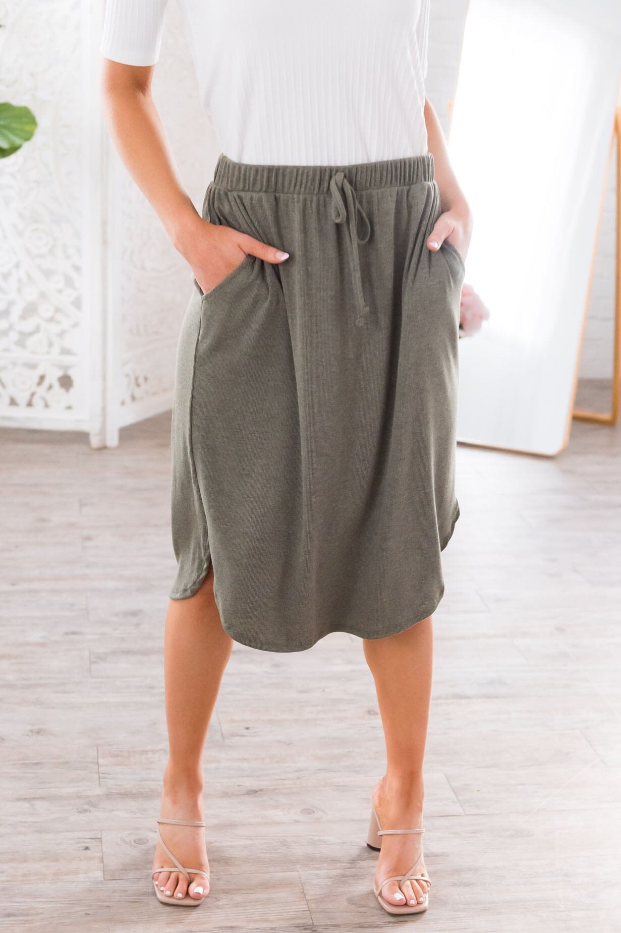 Well Wishes Modest Ribbed Jersey Skirt Skirts vendor-unknown 