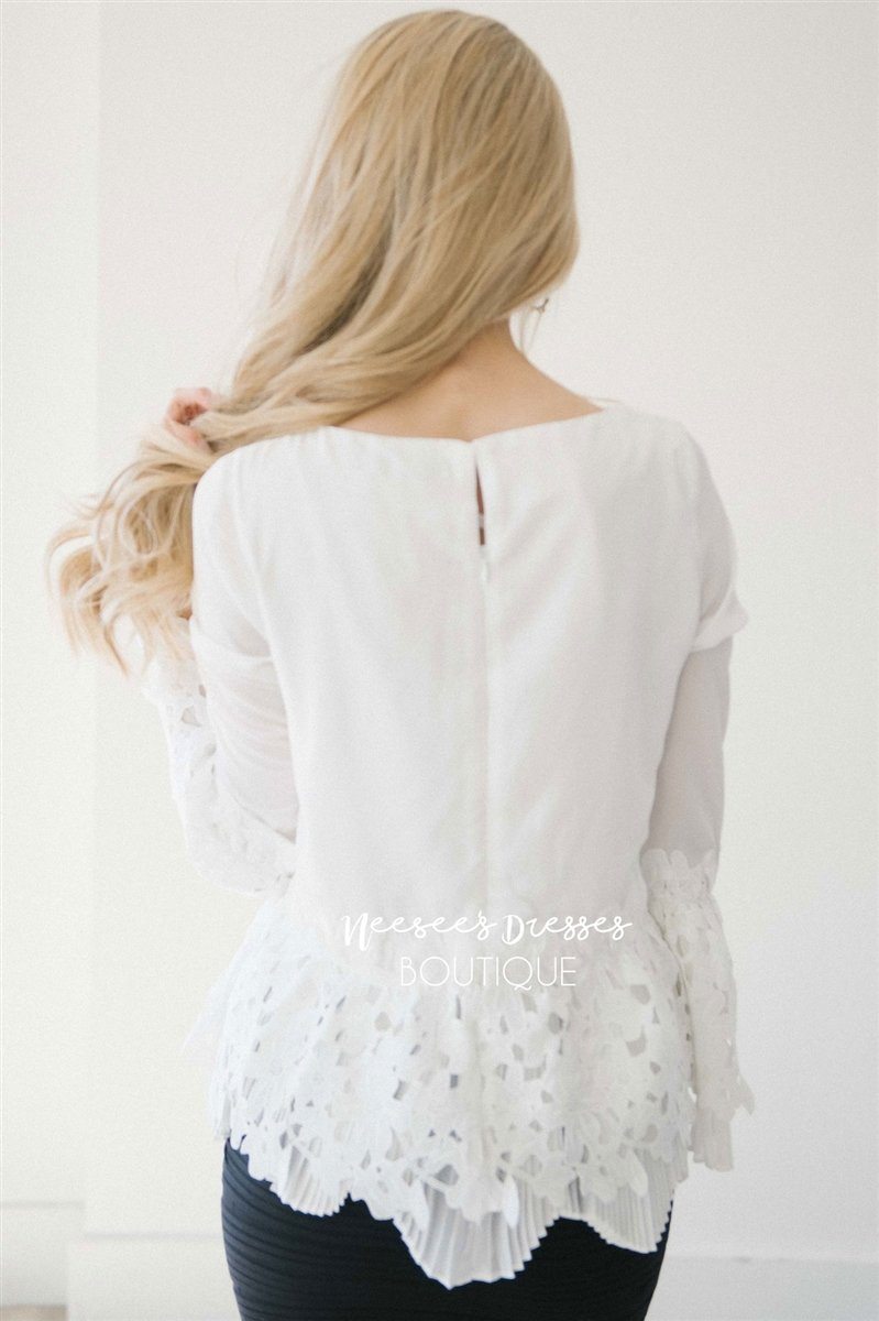 Stunning Lace & Pleats Bell Sleeve Blouse Tops vendor-unknown 