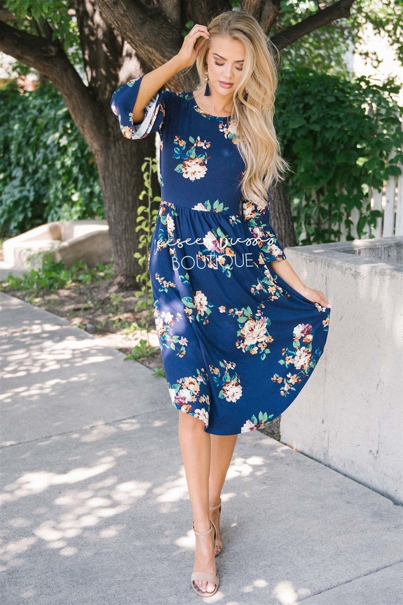 The Nicole Modest Dresses vendor-unknown Navy, Amber & Teal S 