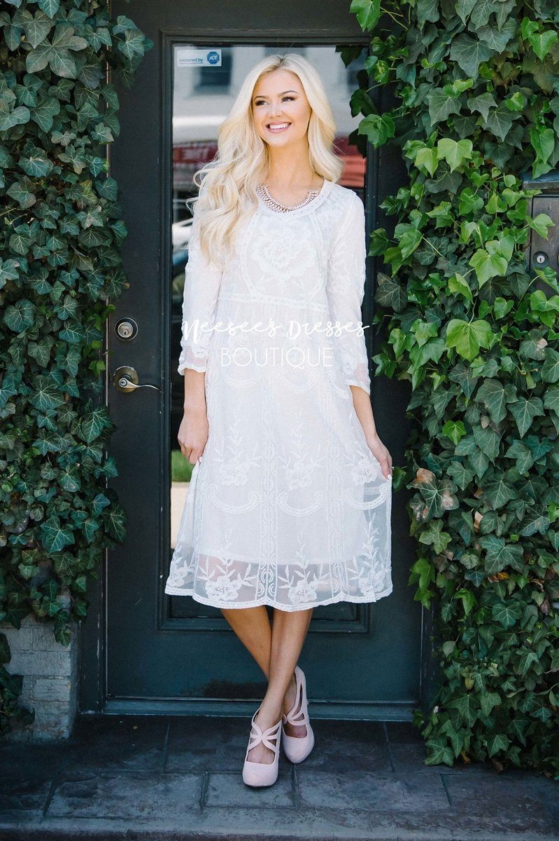 Day Dreamer Lace Dress in White Modest Dresses vendor-unknown Small/Medium White 