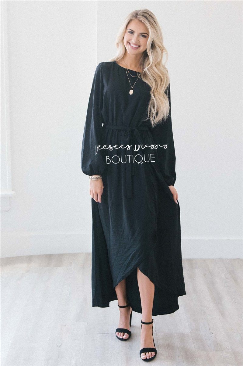 The Maleah - Long Sleeves Modest Dresses vendor-unknown S Black 