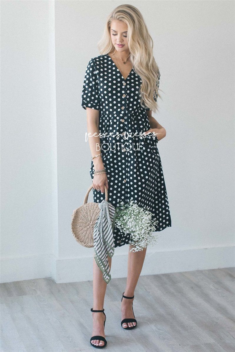 The Clarissa Modest Dresses vendor-unknown S Black & White Polka Dot 