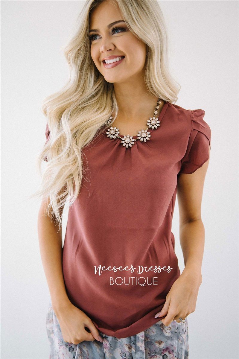 Burnt Mauve Chiffon Top Tops vendor-unknown Burnt Mauve XS 