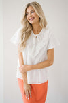 Ivory Lace & Ruffle Neck Tie Top Tops vendor-unknown Ivory S