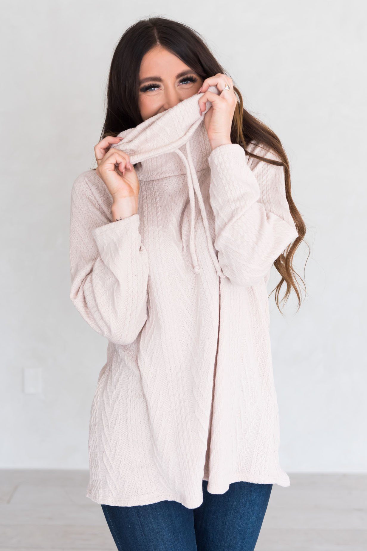Sweater Weather Modest Hoodie Tops vendor-unknown 
