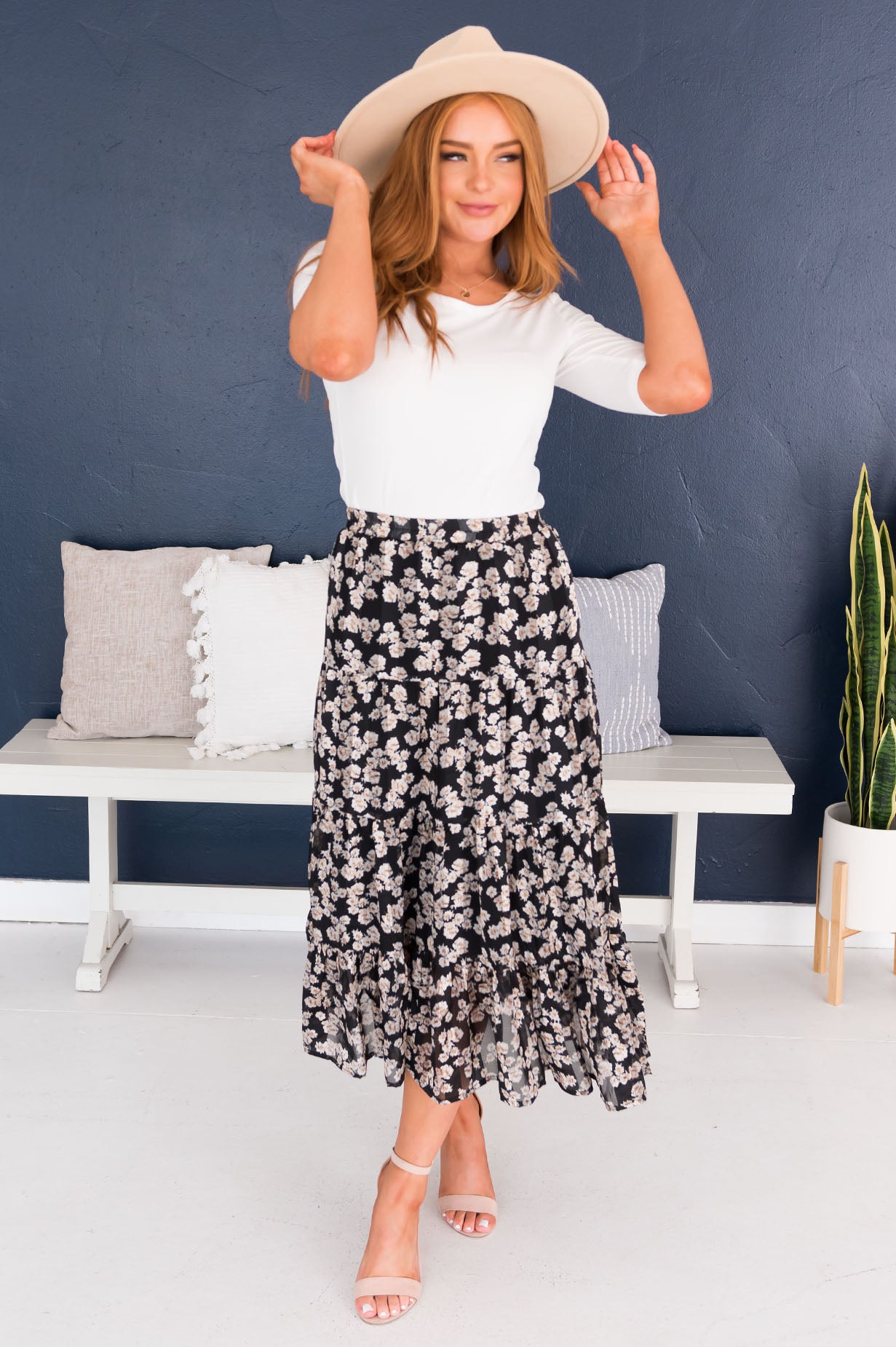 Falling Without A Care Modest Tiered Skirt Skirts vendor-unknown 