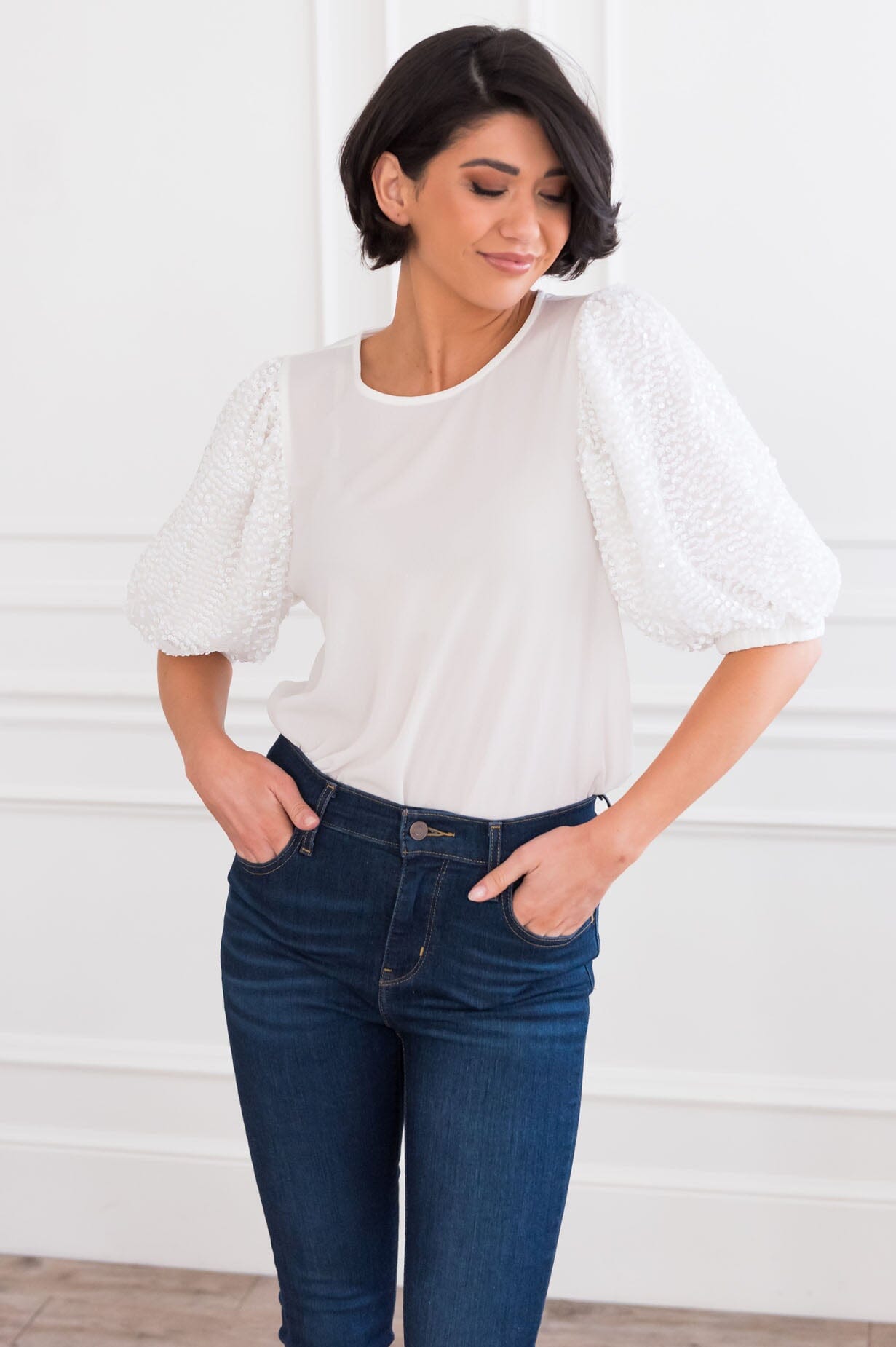 Heartful Of Love Modest Sequin Sleeve Blouse Modest Dresses vendor-unknown 