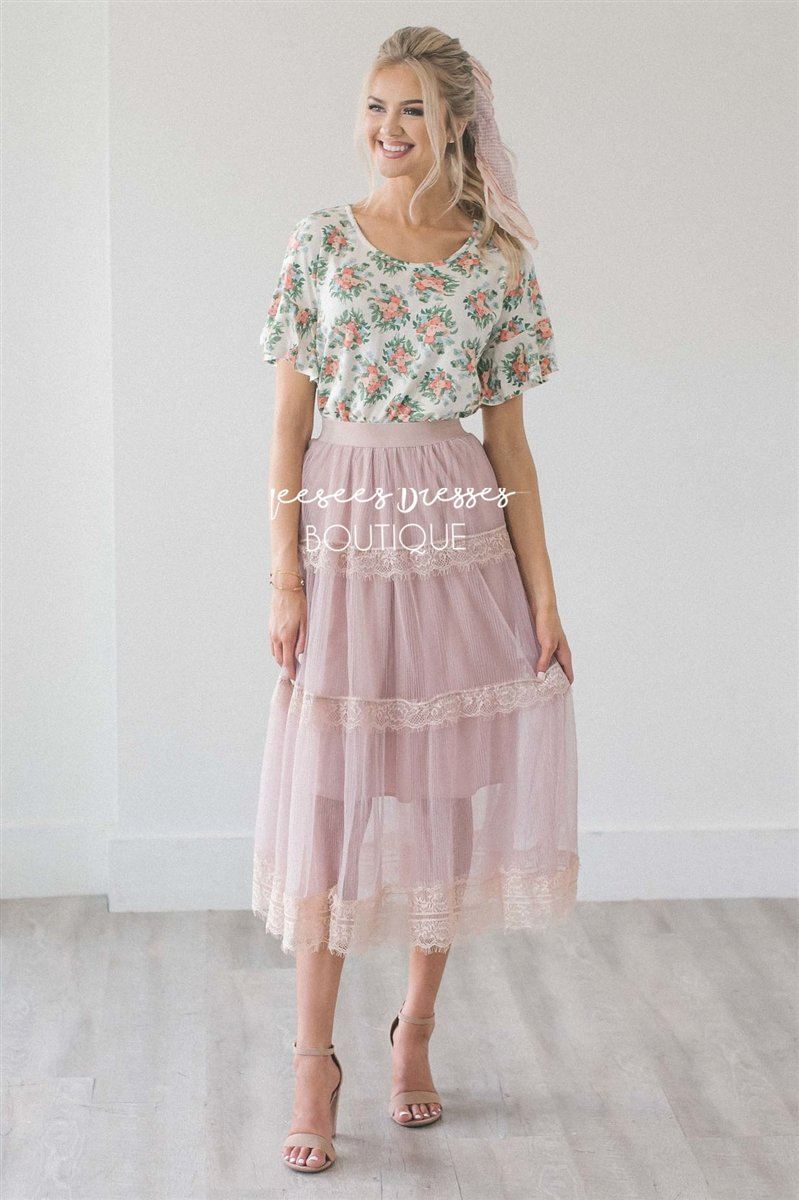 Tulle Lace Tiered Skirt Skirts vendor-unknown Dusty Mauve Small/Medium 