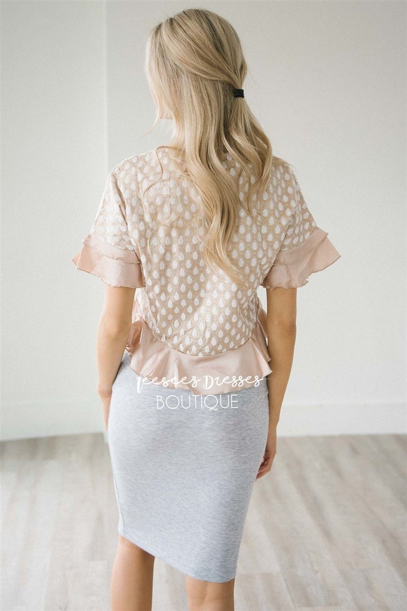 Gray Pencil Dress Champagne Shimmer Top Modest Dresses vendor-unknown 