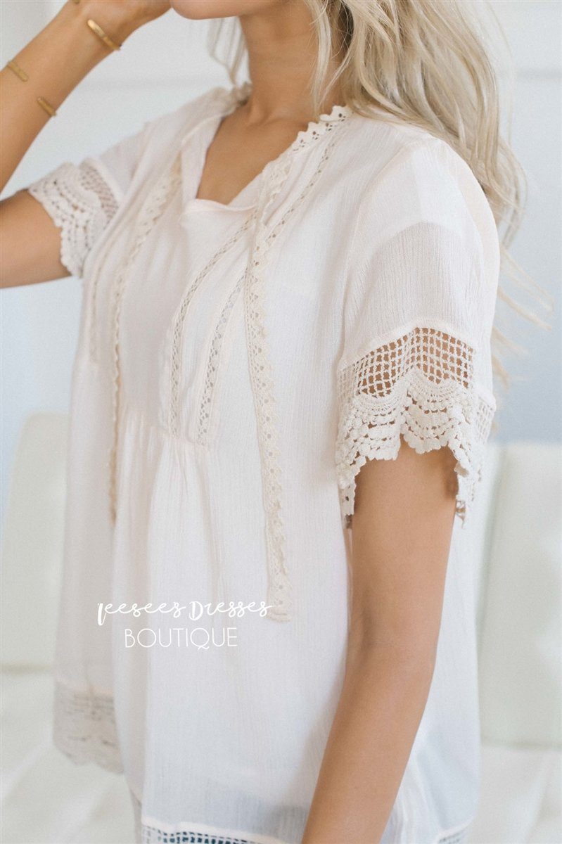 Baby Doll Lace Scallop Hem Blouse Tops vendor-unknown 