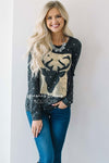 Sequin Reindeer Polka Dot Sweater Tops vendor-unknown Charcoal S
