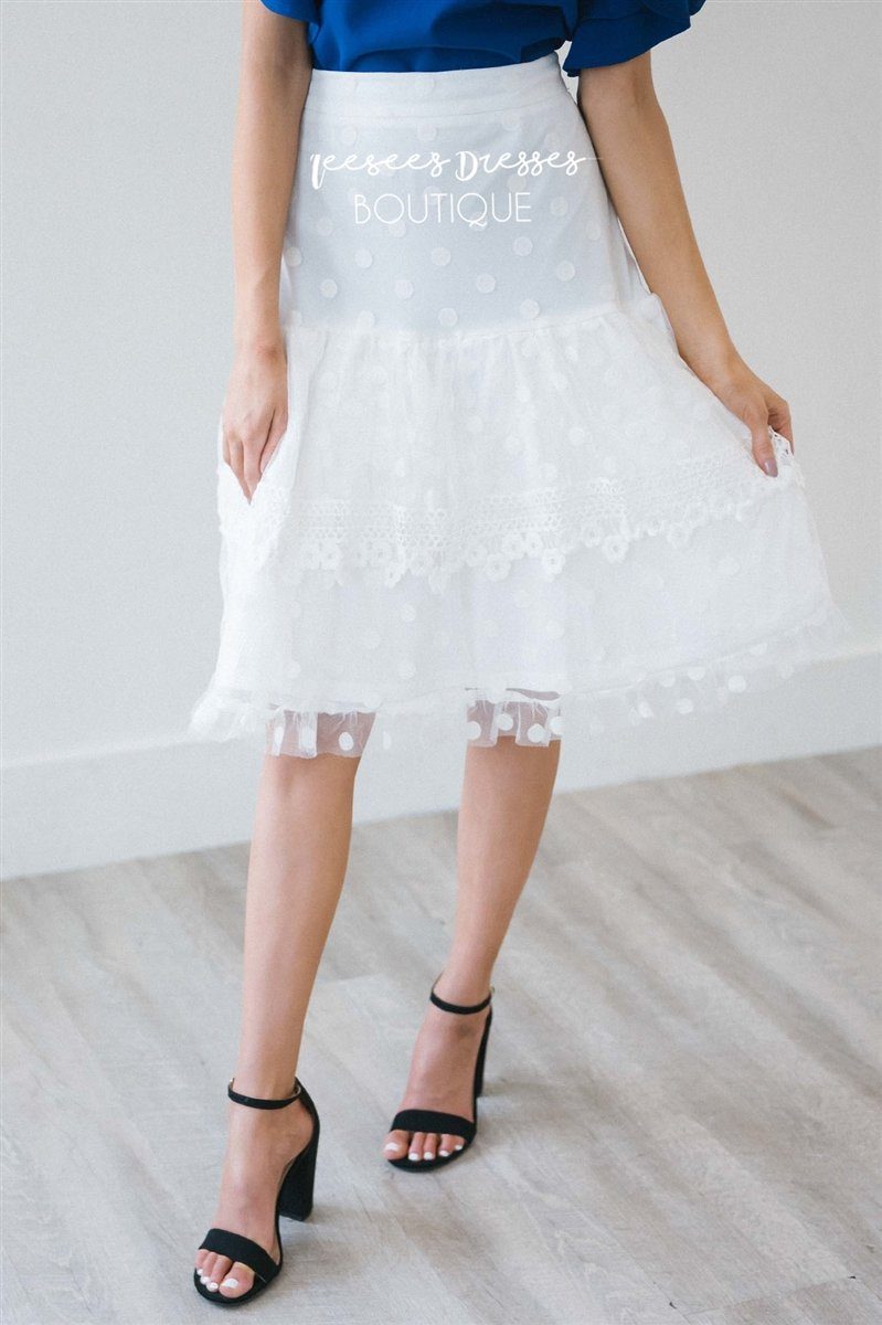 Stunning Lace Polka Dot Ruffle Skirt Skirts vendor-unknown 