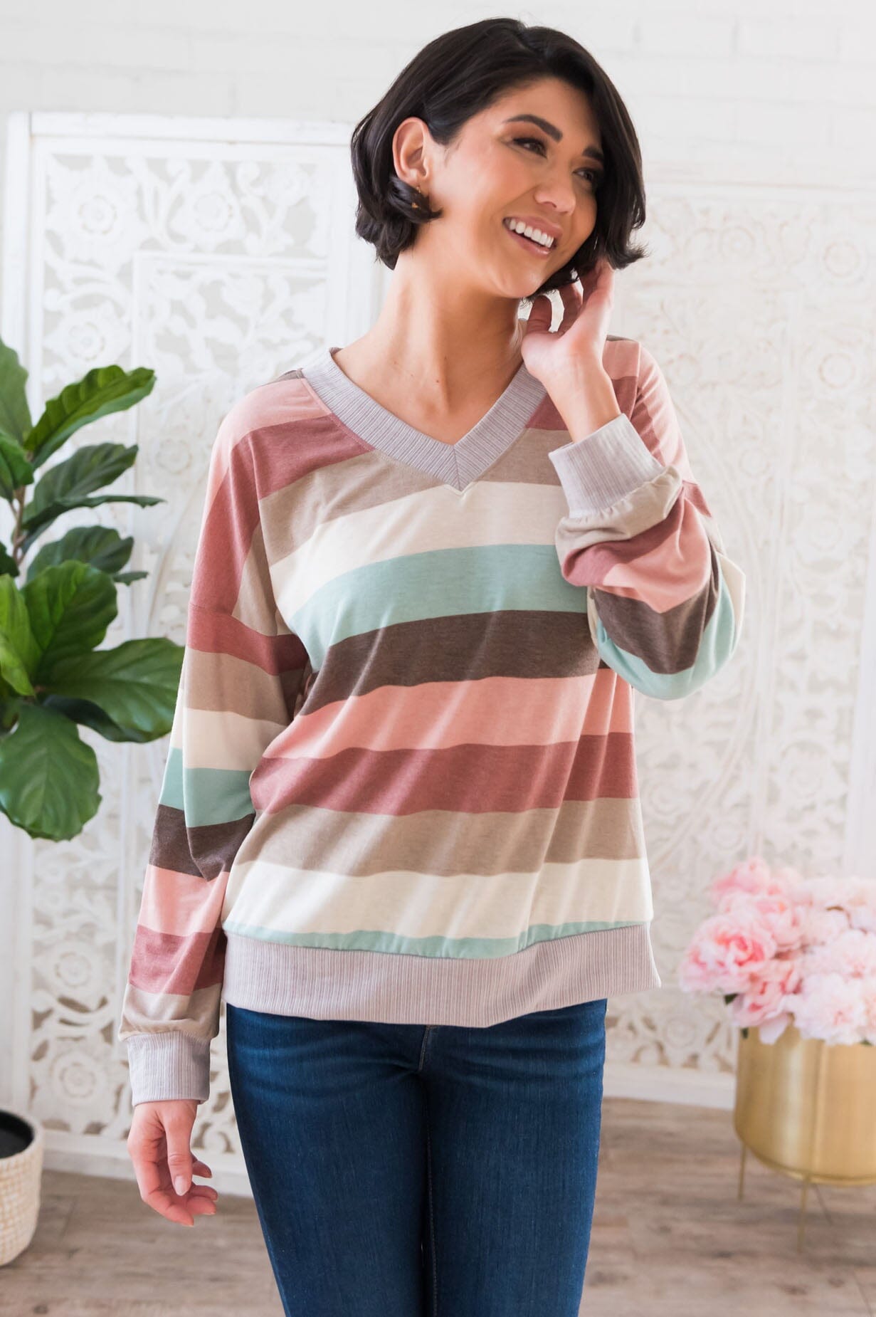 Full Of Hope Modest Striped Top Modest Dresses vendor-unknown 