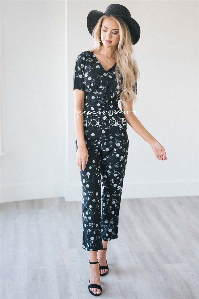The Mimi Floral Jumpsuit Modest Dresses vendor-unknown S Black Floral 