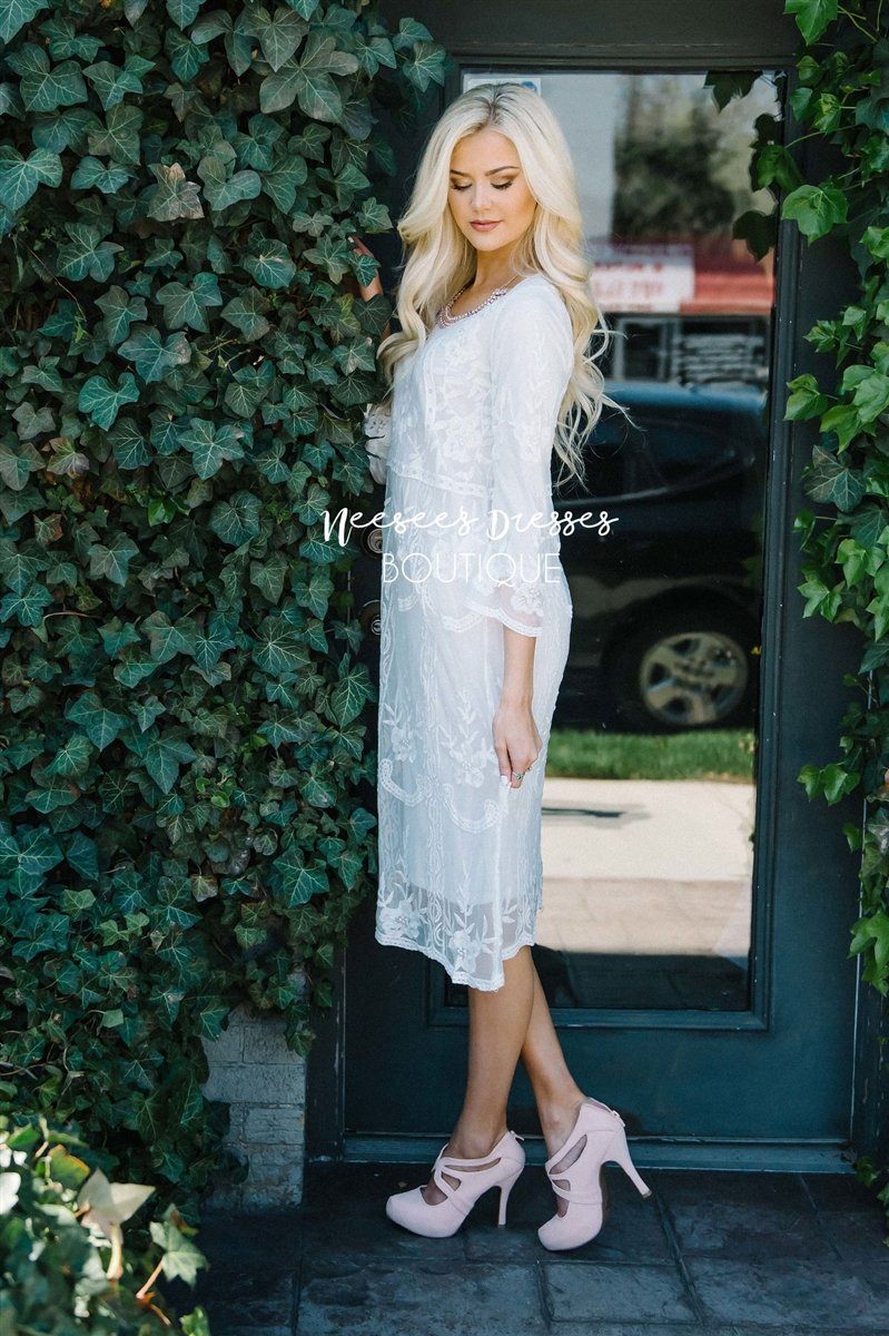 Day Dreamer Lace Dress in White Modest Dresses vendor-unknown 