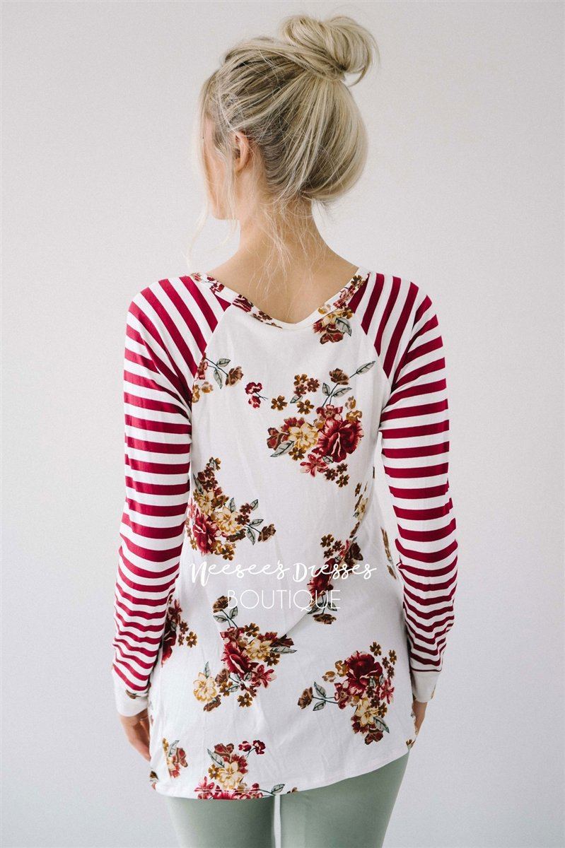 Stripes & Floral Twist Top Tops vendor-unknown 